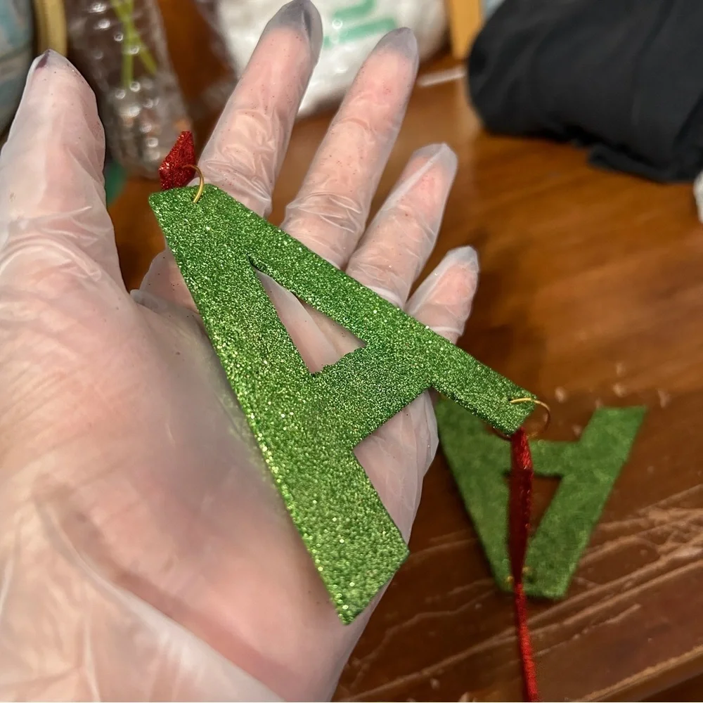 Falalalala Red And Green Glittery Hanging Ornaments - Set Of Two - “Dasher”